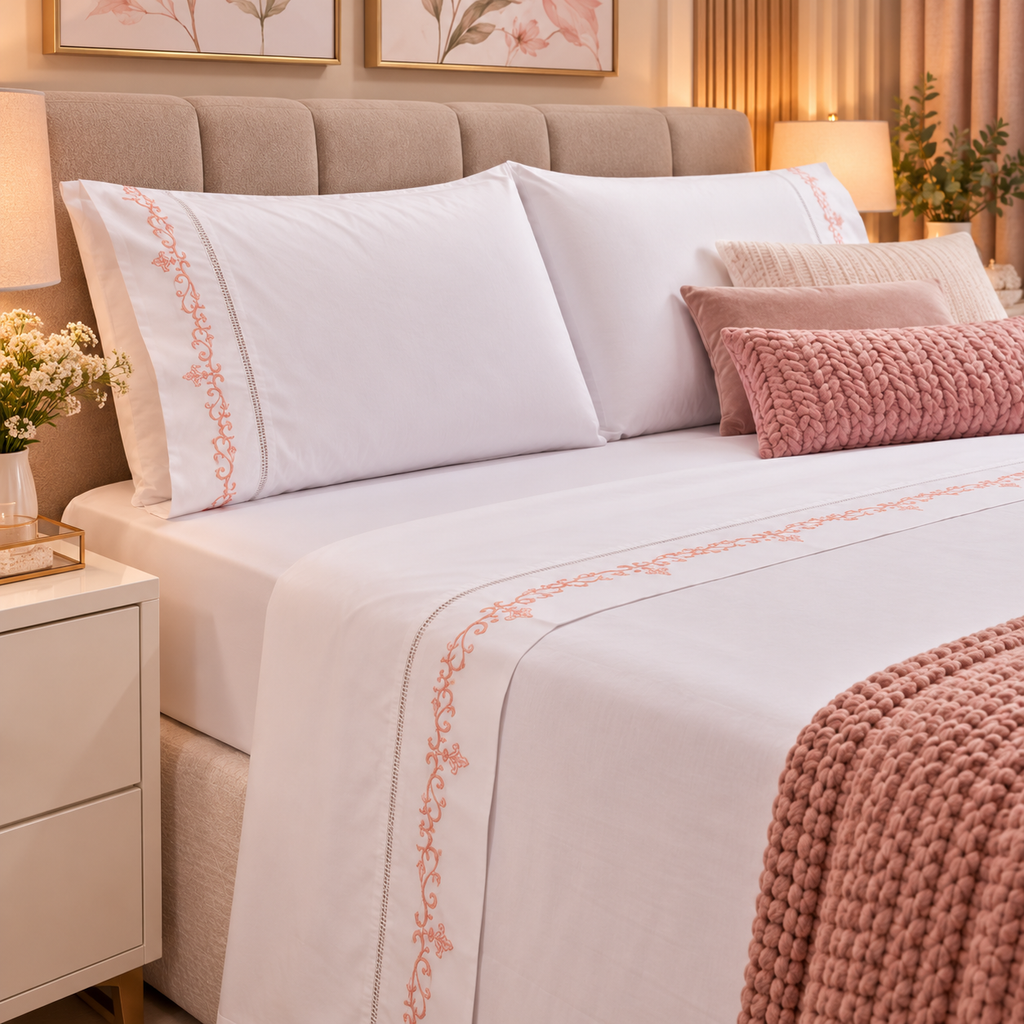 jogo de cama de percal off-white para quarto de rica